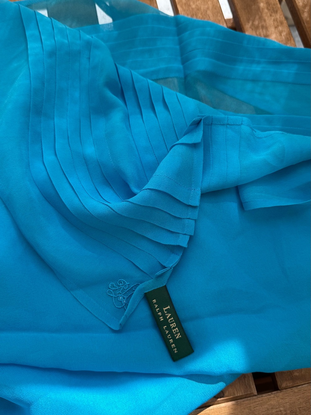 Ralph Lauren Turquoise Pleated Chiffon scarf